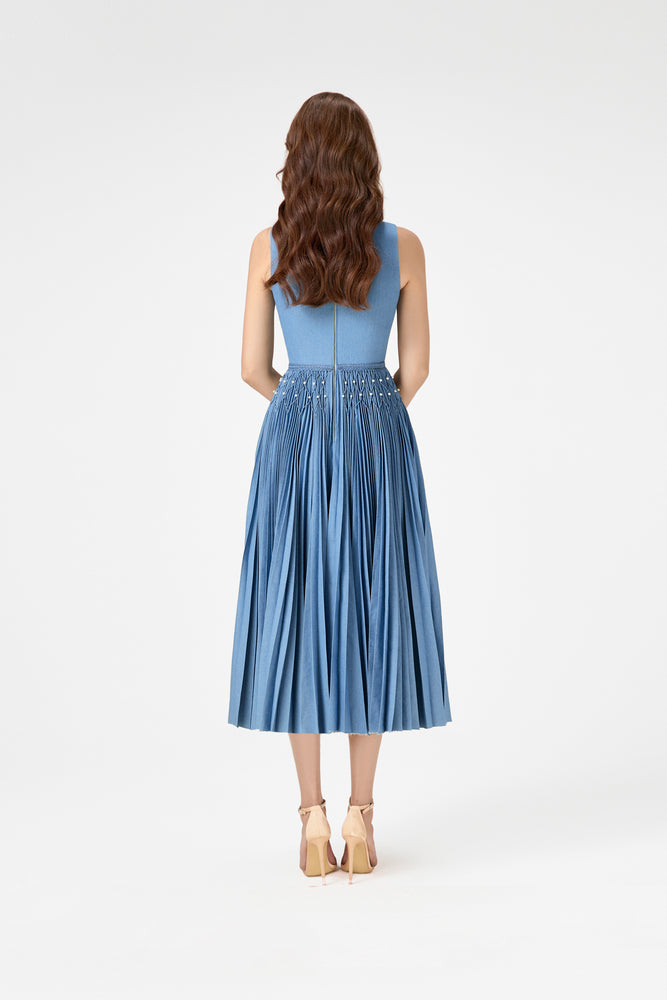 Denim Smocked Midi Dress