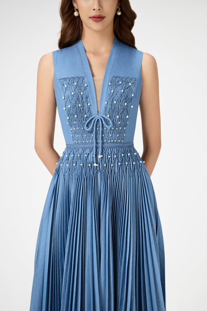 Denim Smocked Midi Dress