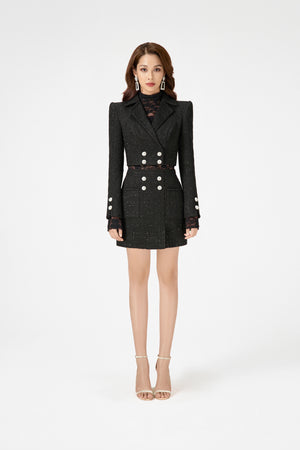 Black Tweed Trench Skirt