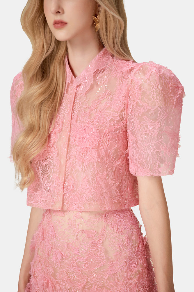 Pink Beaded Lace Skirt
