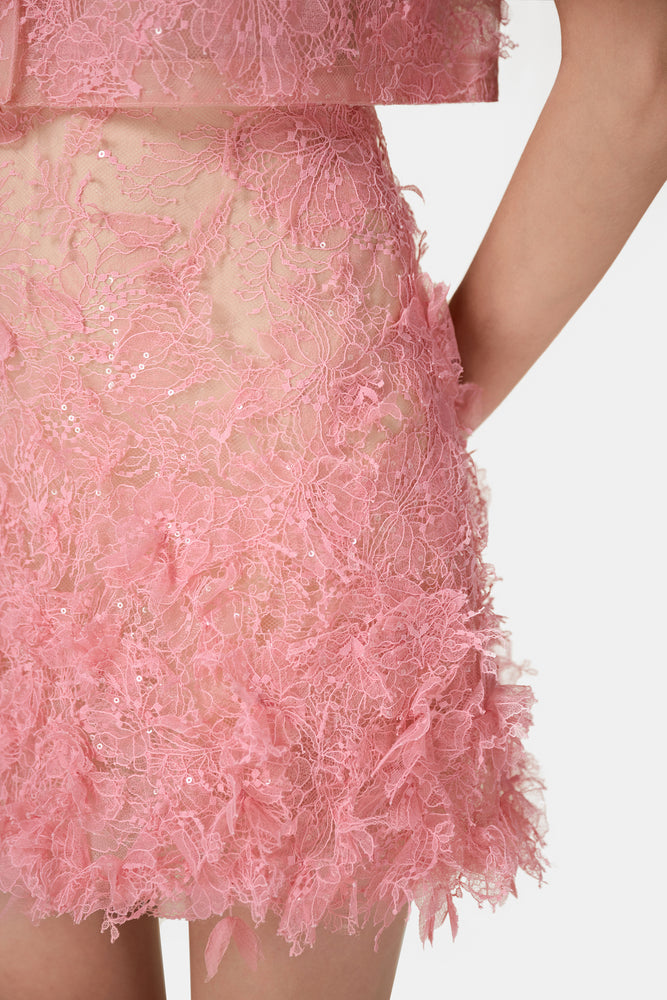 Pink Beaded Lace Skirt