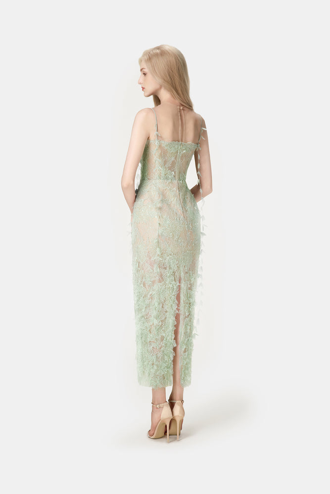 Mint Beaded Lace Pencel Dress