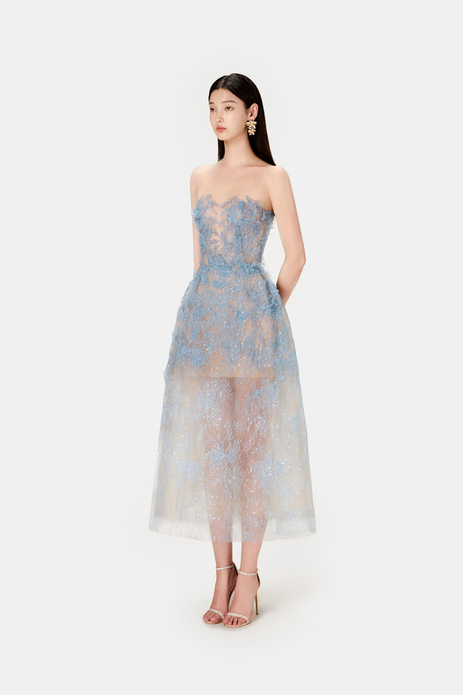 Blue Beaded Lace Dress