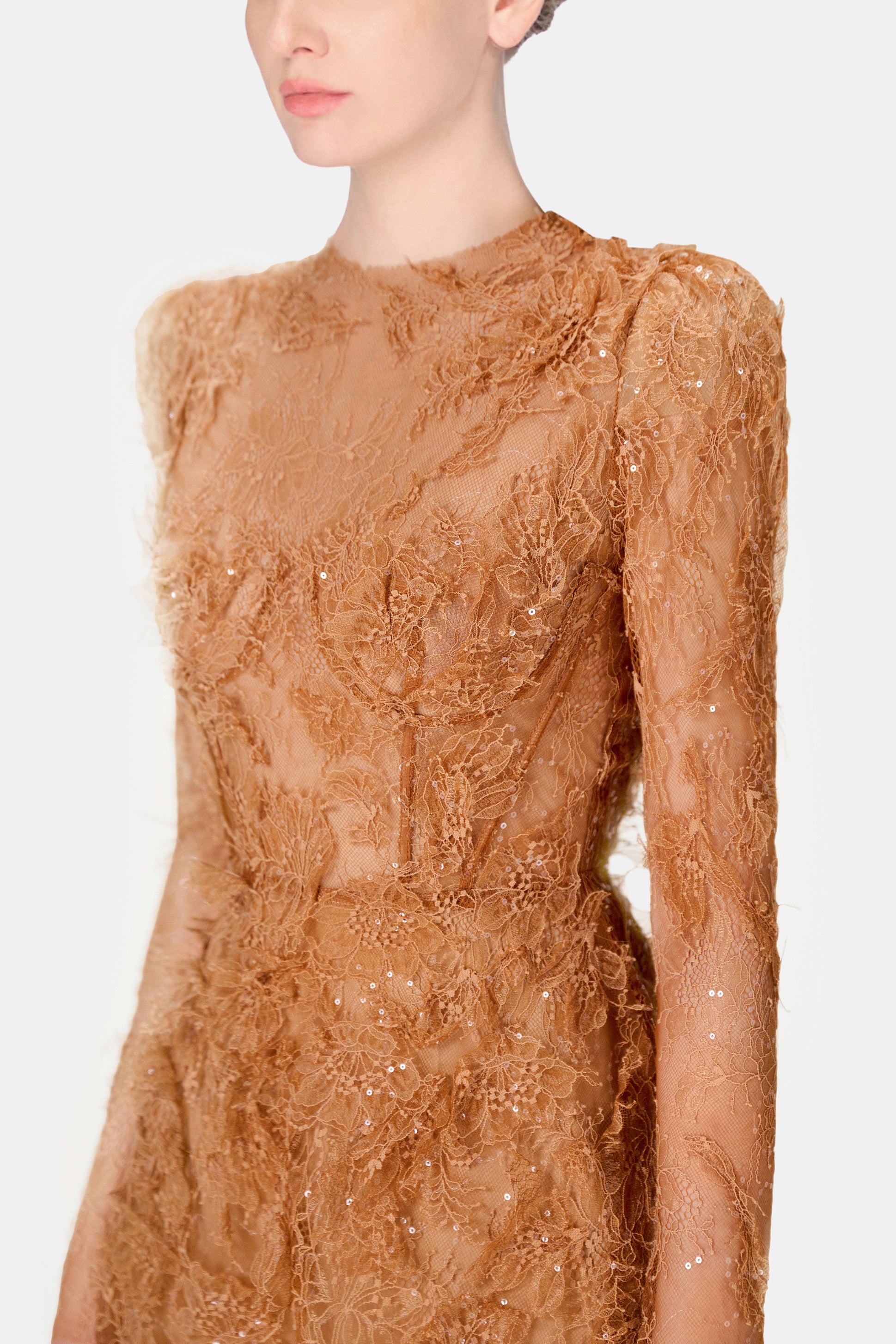 light brown lace dress Low Lace Midi Dress Olive / M