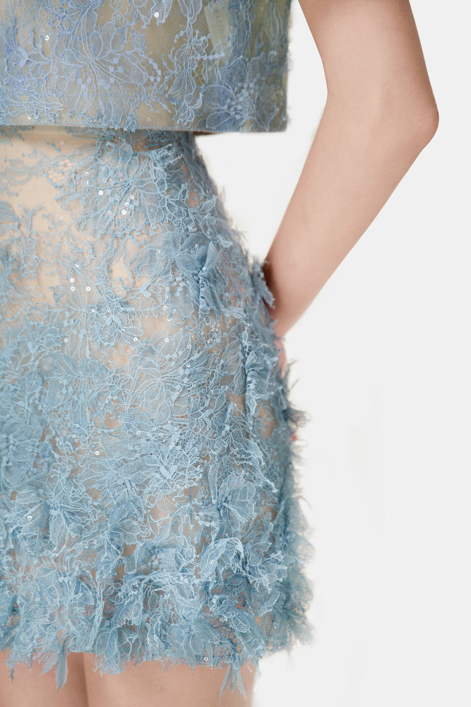 Blue Beaded Lace Skirt
