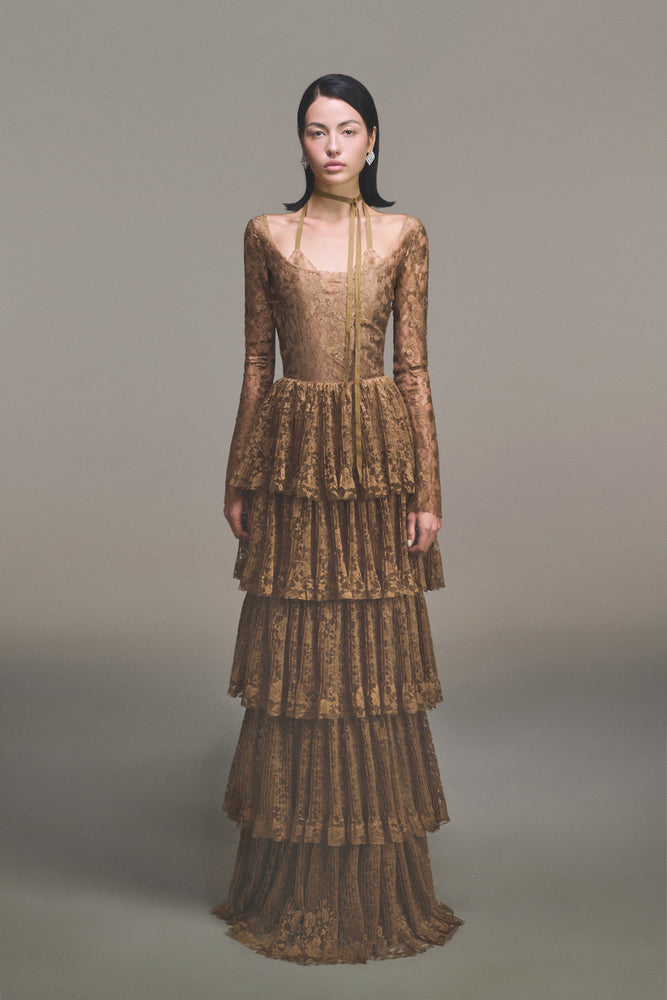Gold Lace Layered Dress