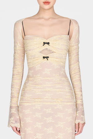 Ivory Bow Cut Out Laces Dress