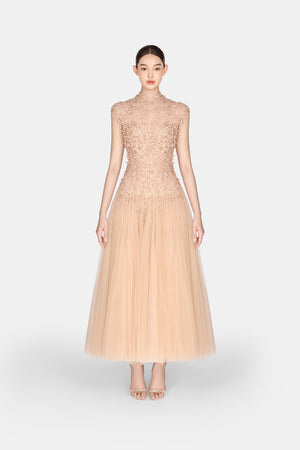 Peach Ombré Cut-Out Lace Dress