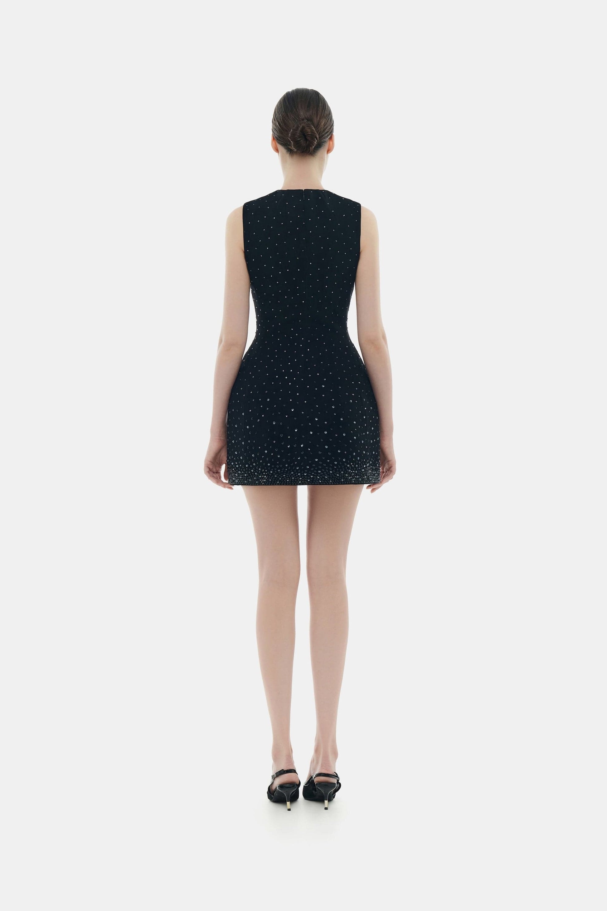 Black Crystal Beaded Mini Dress XL