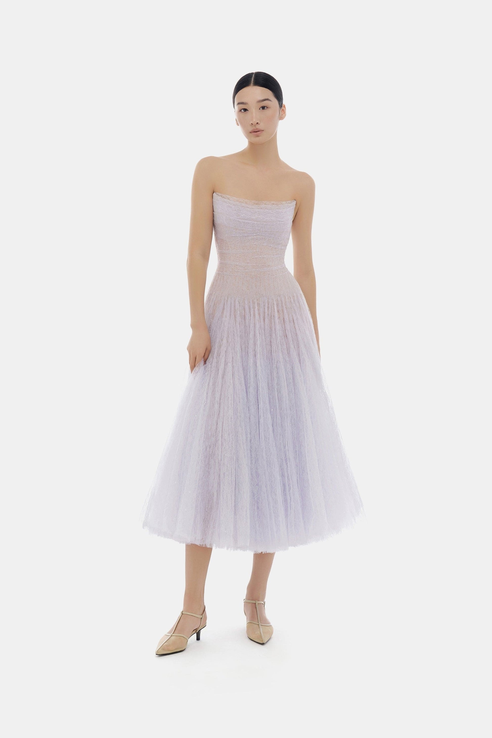 Strapless lavender tulle dress