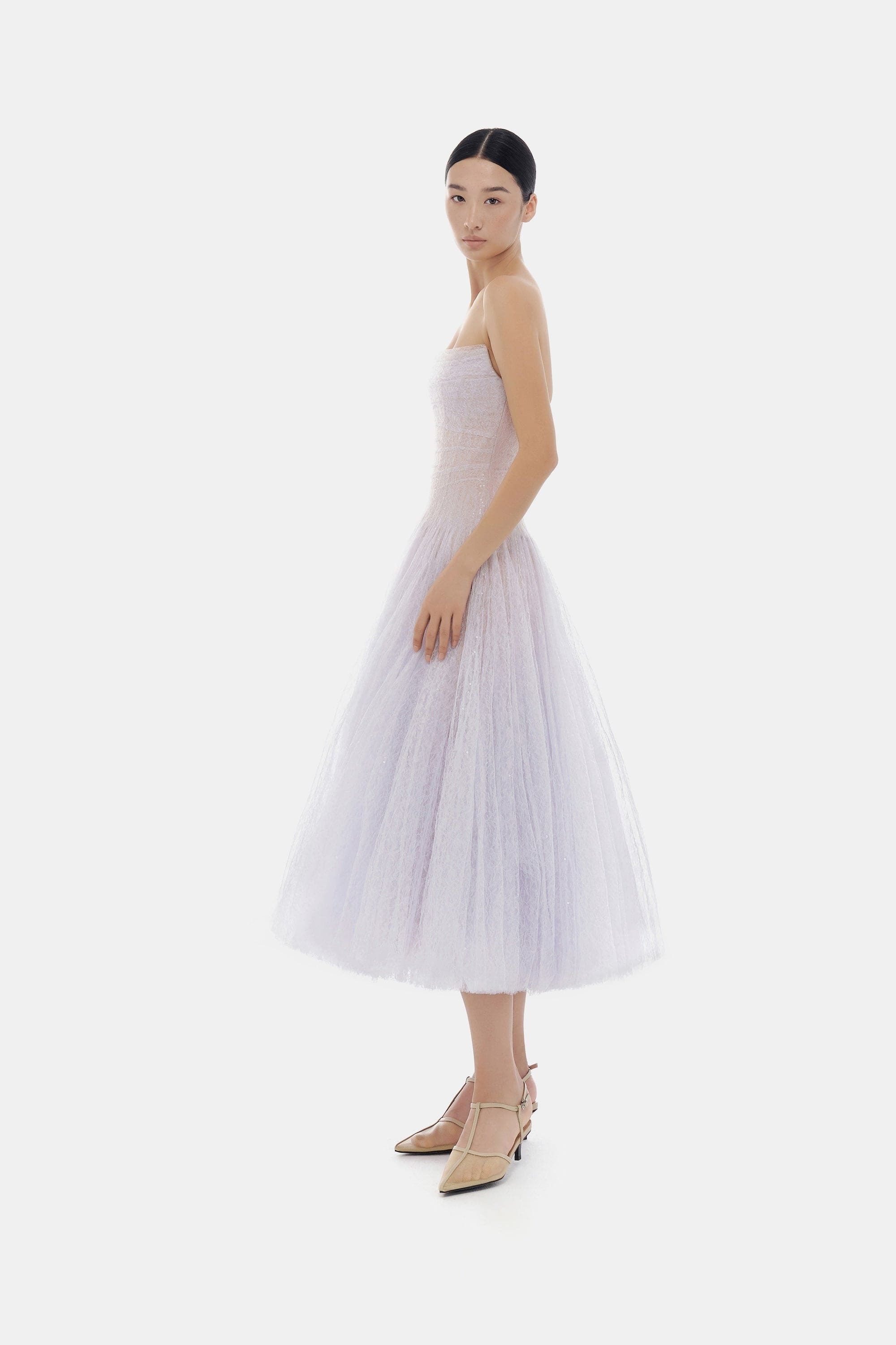 Violet Draped Lace Midi Dress – Montsand