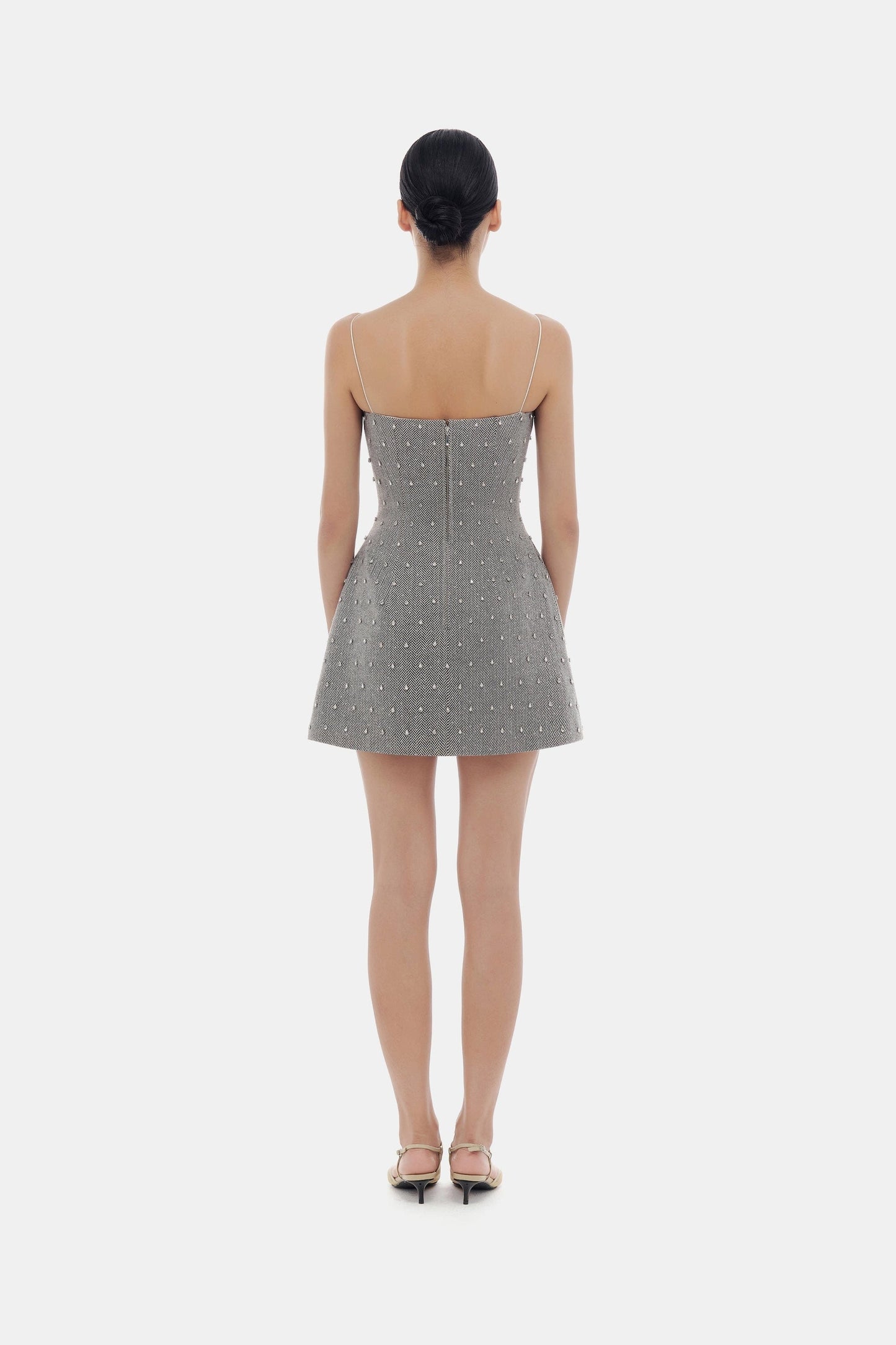 Montt113395 strapless mini dress, back view.