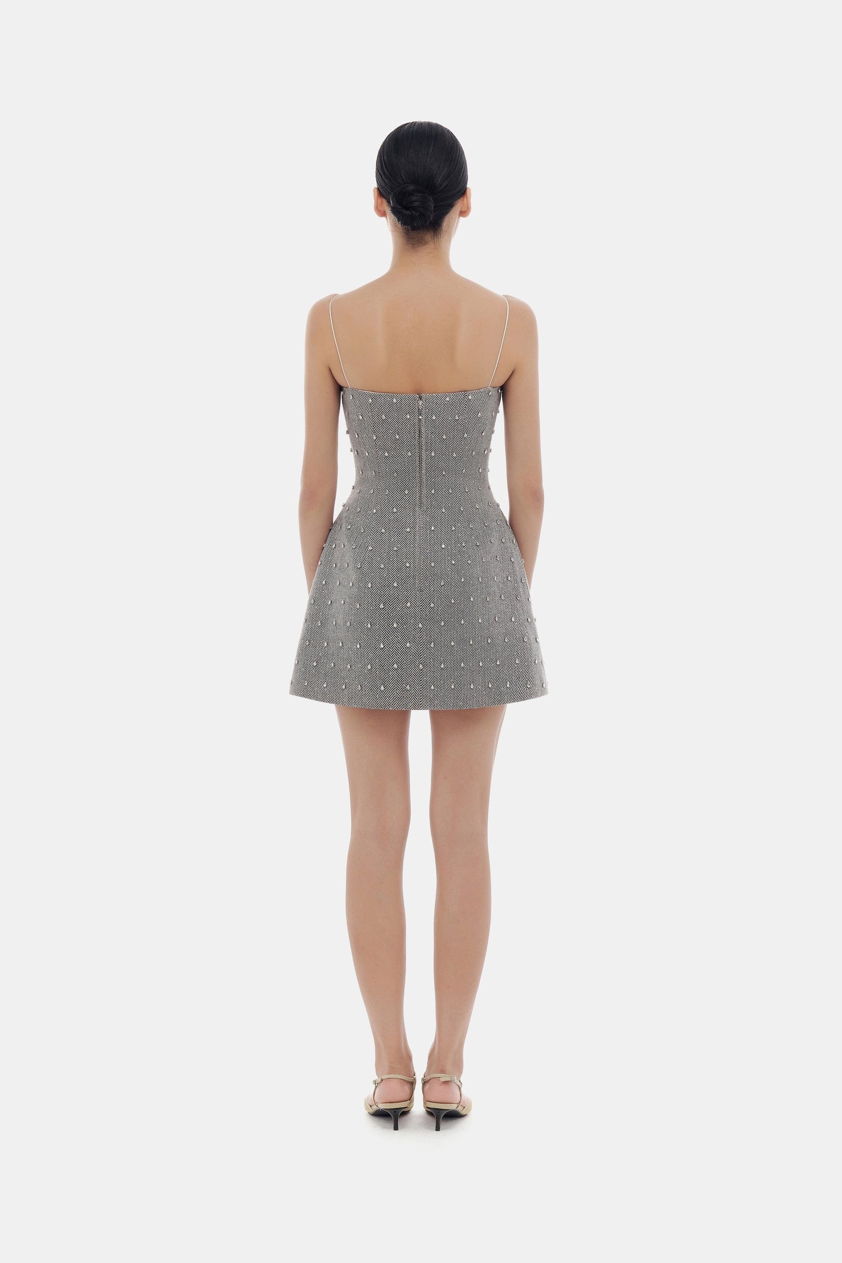 Montt113395 strapless mini dress, back view.