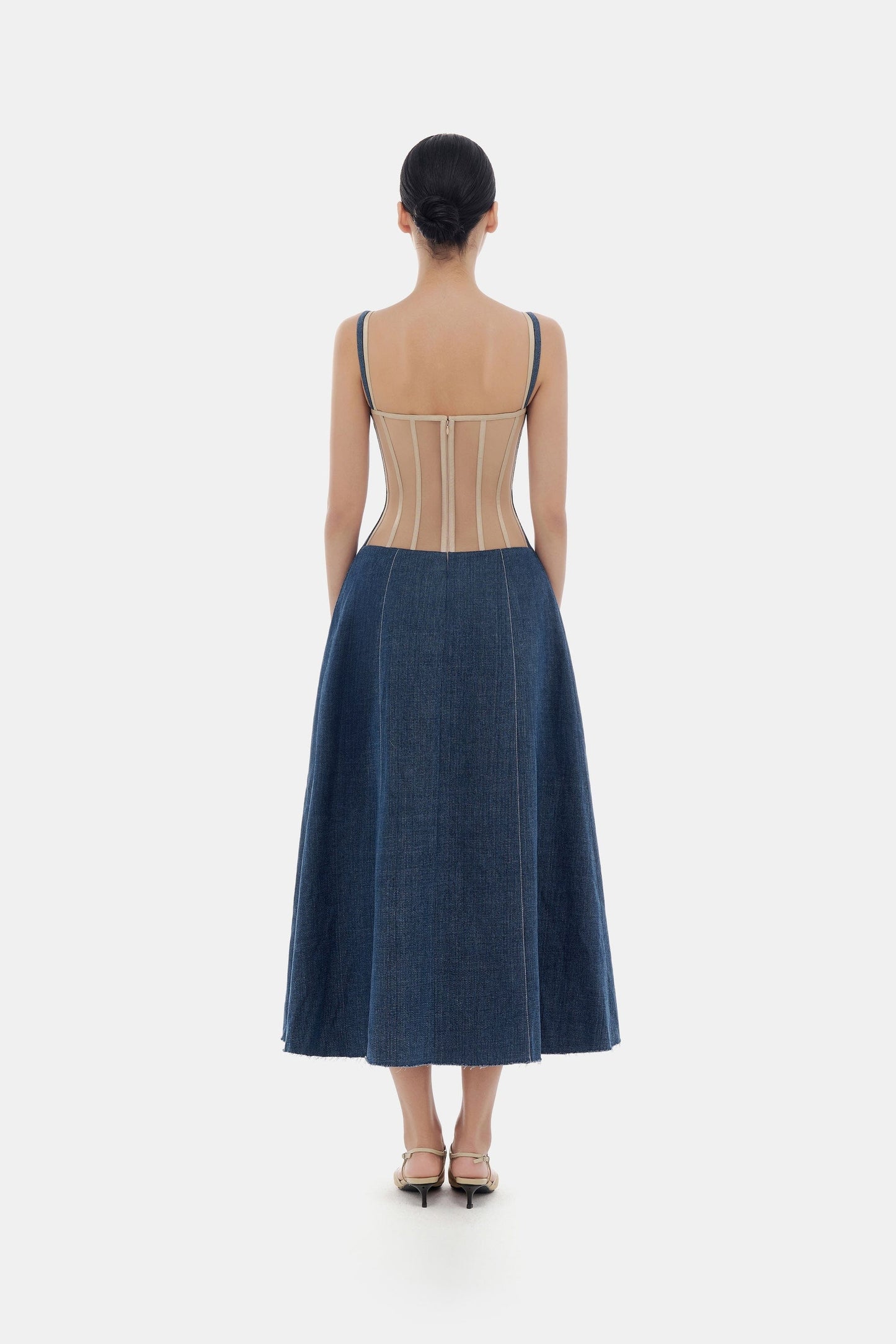 Denim Blue Corset Midi Dress L Denim Blue Corset Midi Dress L