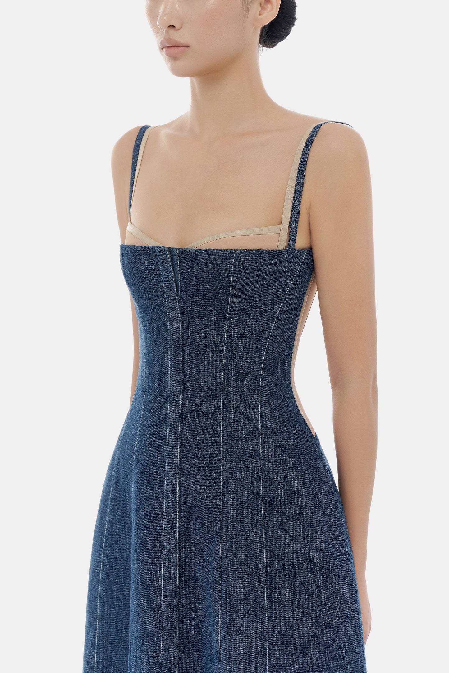 Denim Blue Corset Midi Dress Montsand Denim Blue Corset Midi Dress Montsand