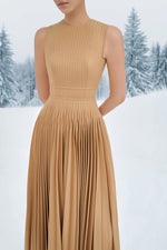 Brown Pleated Midi Dress