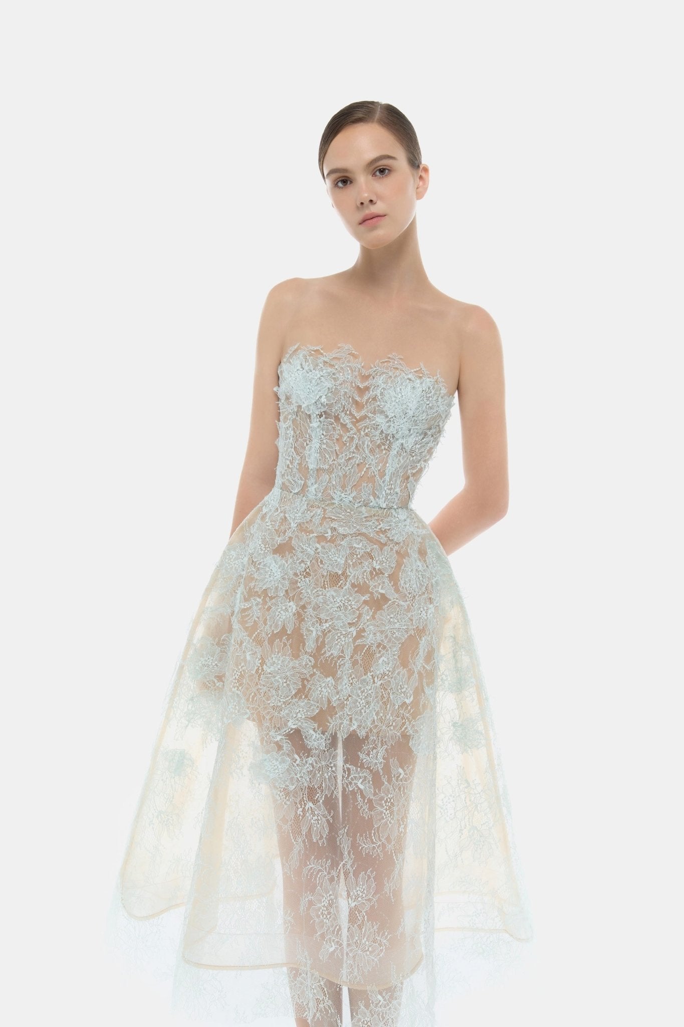 Baby Blue Beaded Lace Dress - Montsand