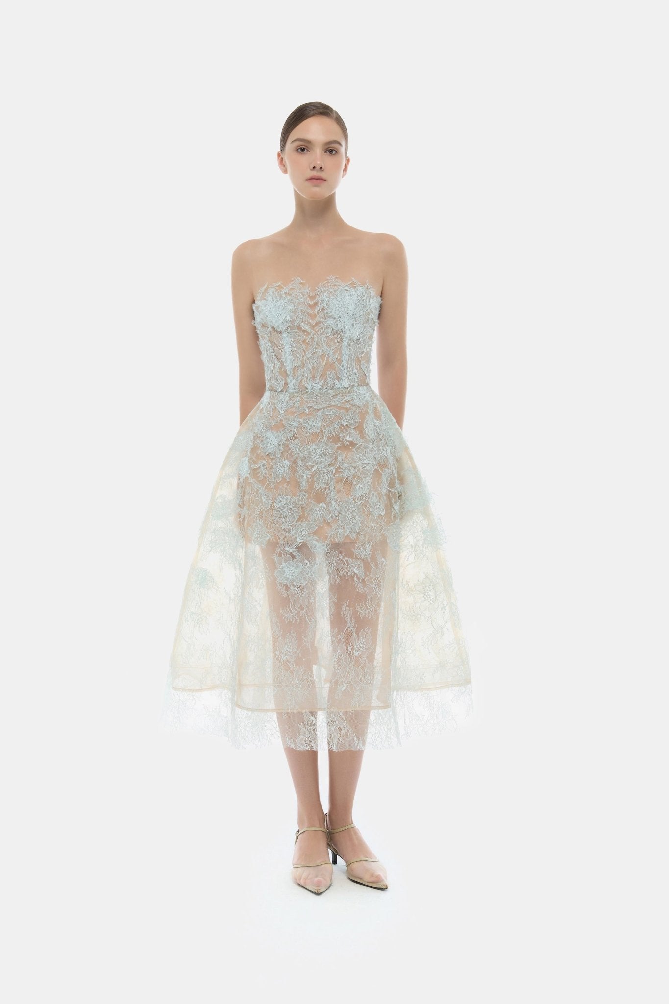 Baby Blue Beaded Lace Dress - Montsand