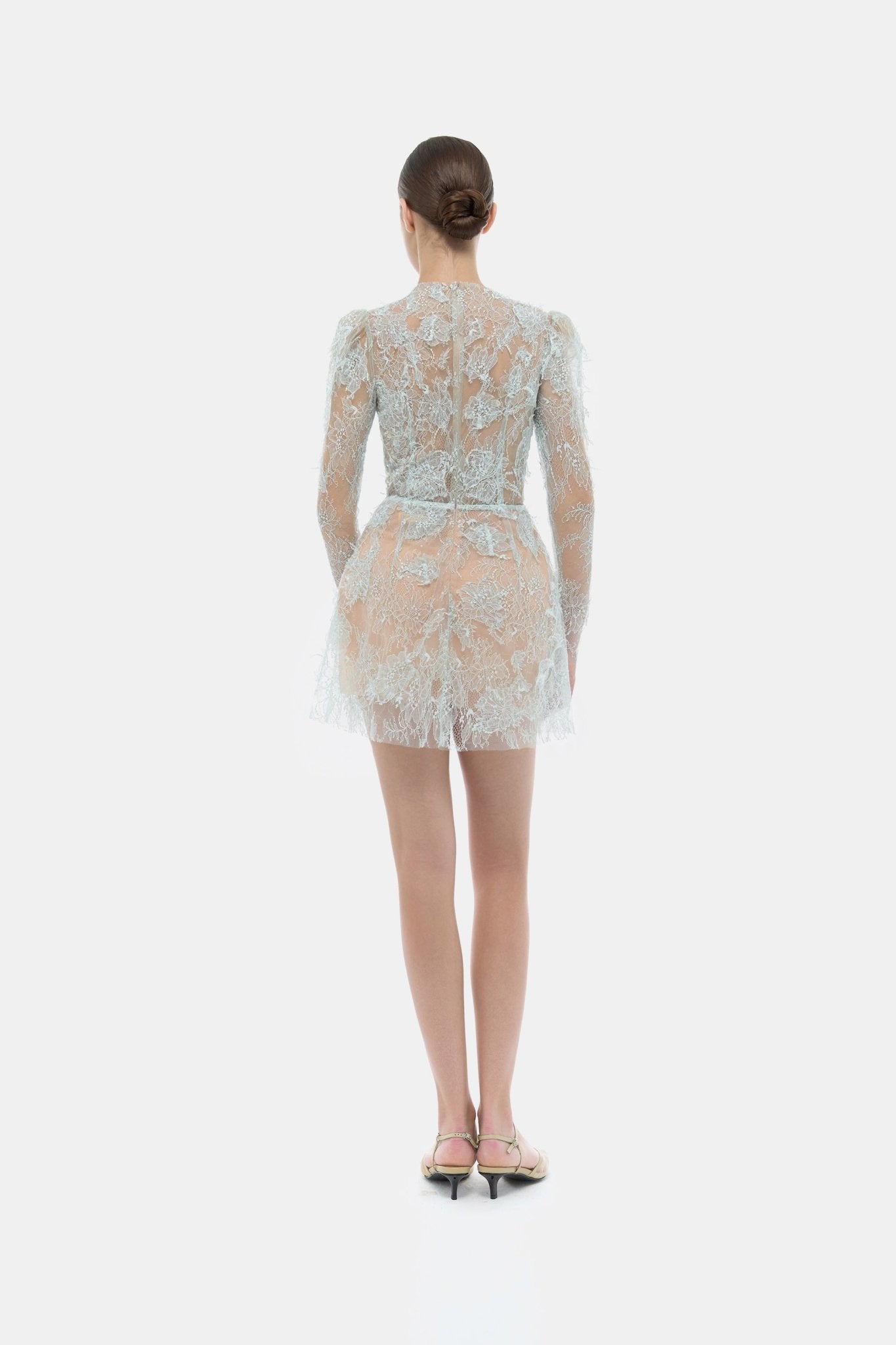 Baby Blue Beaded Lace Mini Dress - Montsand
