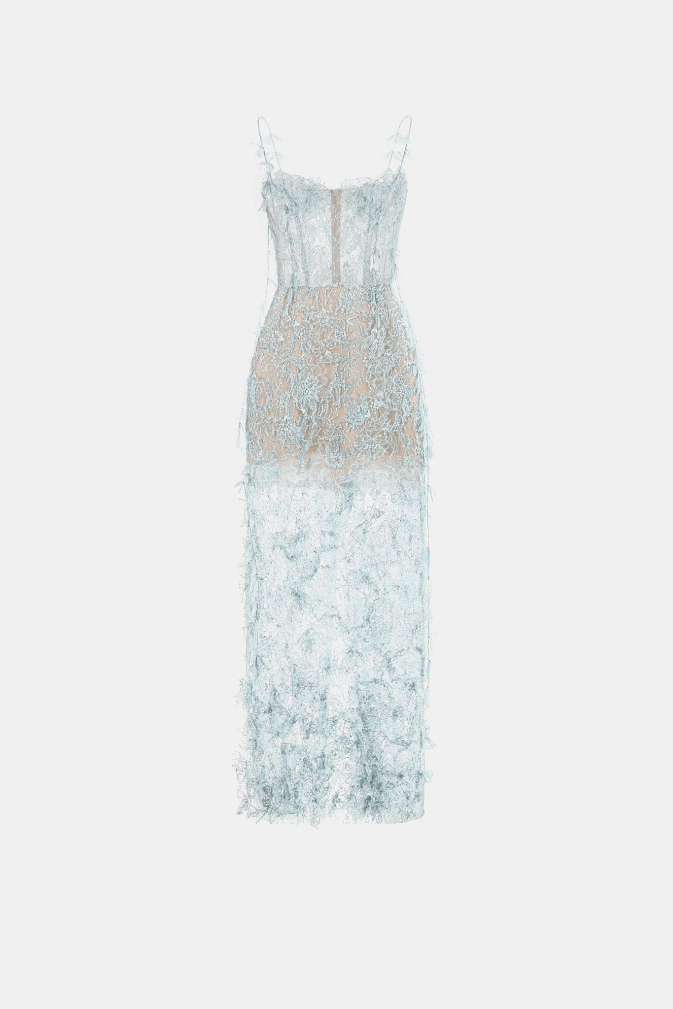 Baby Blue Beaded Lace Pencil Dress - Montsand