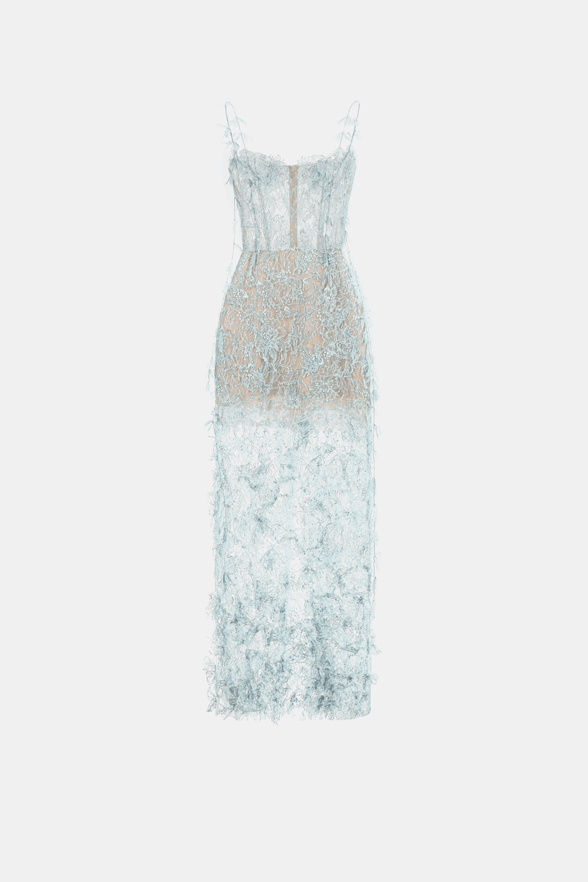 Baby Blue Beaded Lace Pencil Dress - Montsand