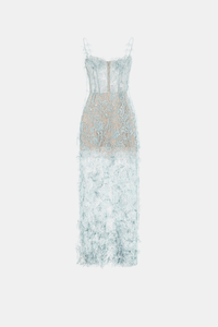 Baby Blue Beaded Lace Pencil Dress - Montsand
