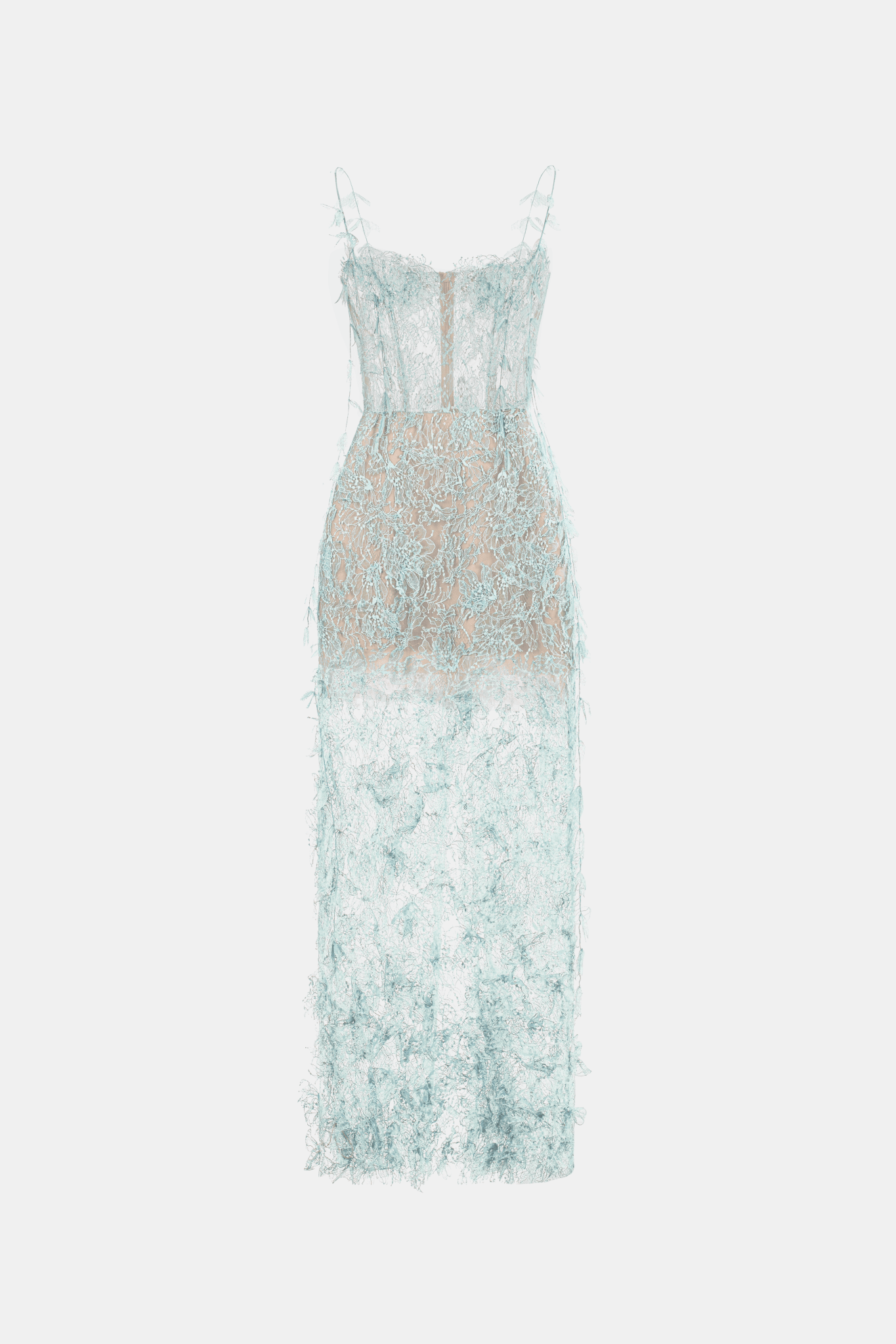 Baby Blue Beaded Lace Pencil Dress - Montsand