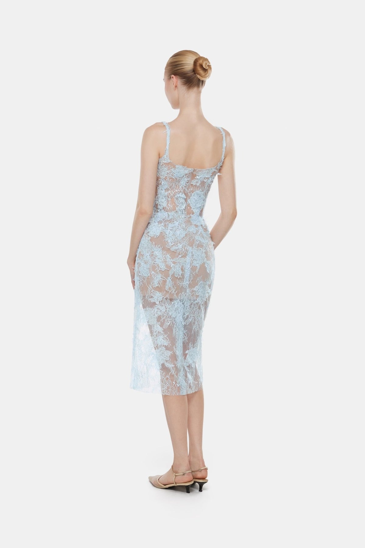 Baby Blue Beaded Lace Pencil Dress - Montsand