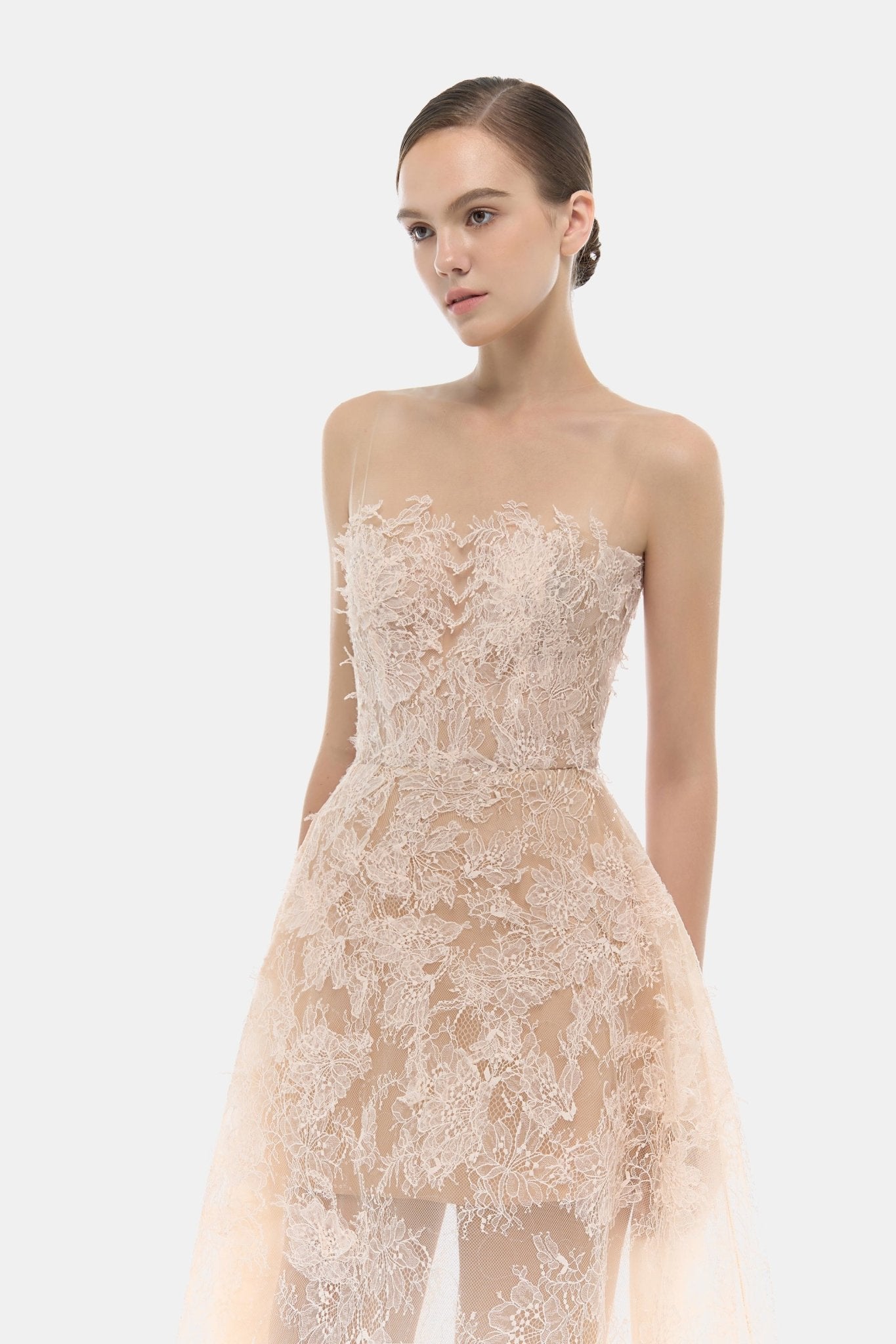 Baby Pink Beaded Lace Dress - Montsand