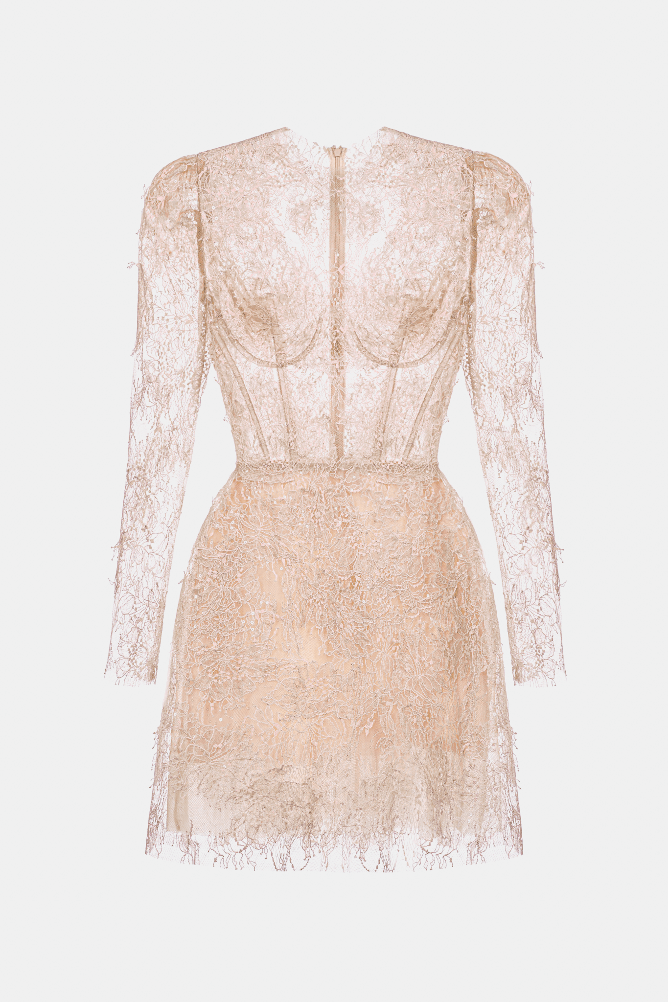 Baby Pink Beaded Lace Mini Dress - Montsand