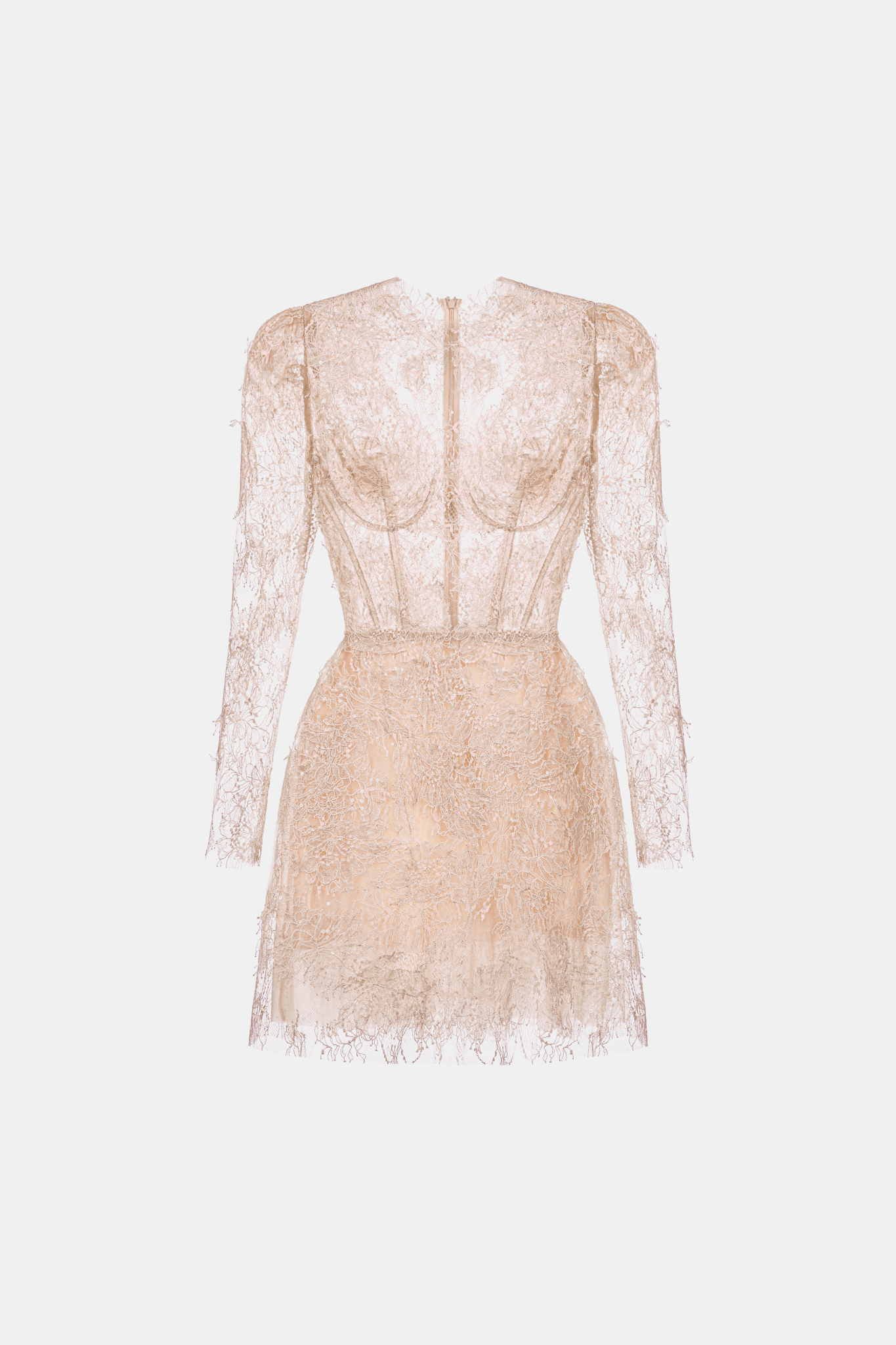 Baby Pink Beaded Lace Mini Dress - Montsand