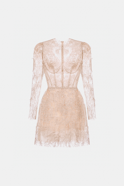 Baby Pink Beaded Lace Mini Dress XXL