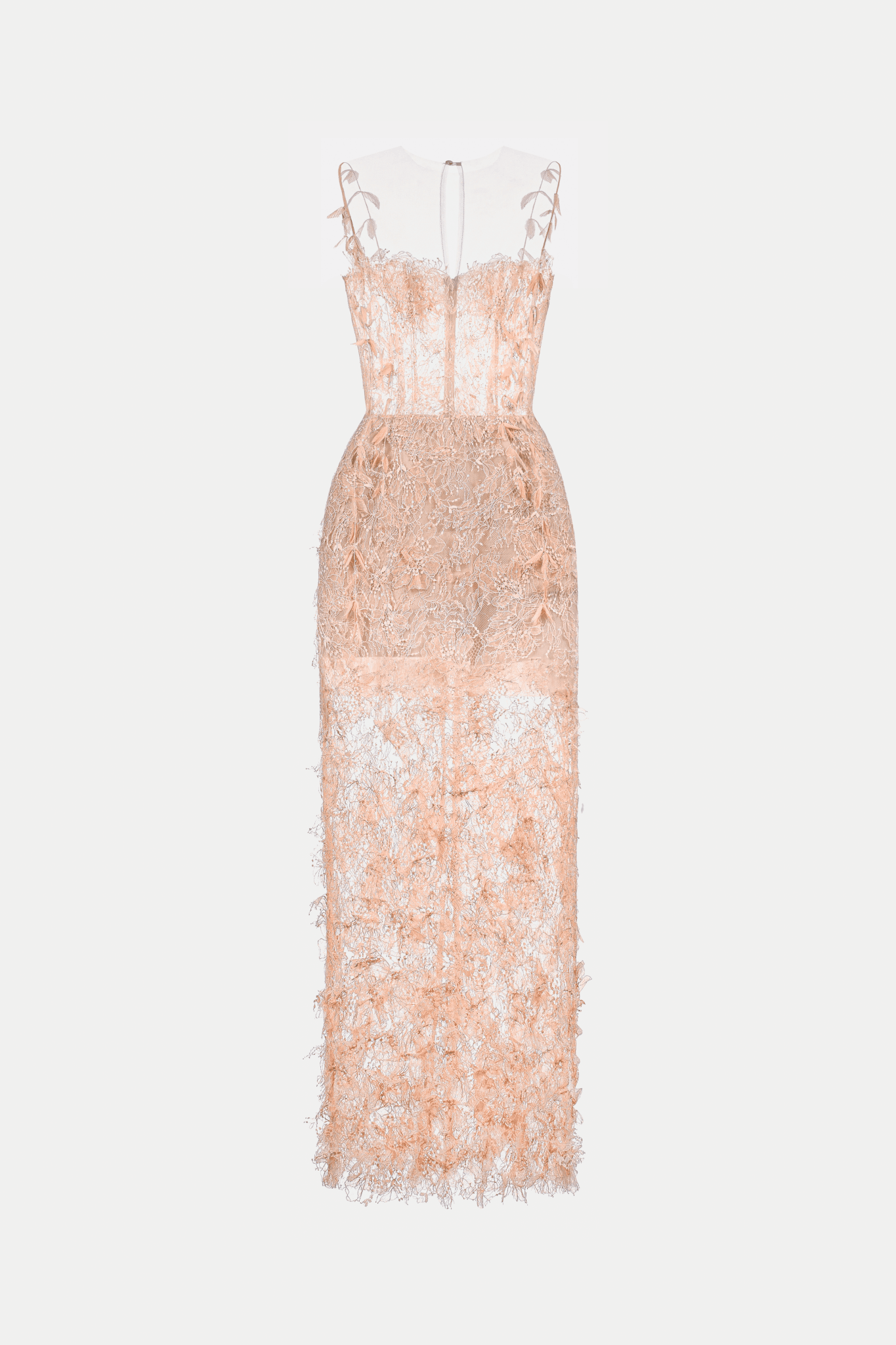 Baby Pink Beaded Lace Pencil Dress - Montsand