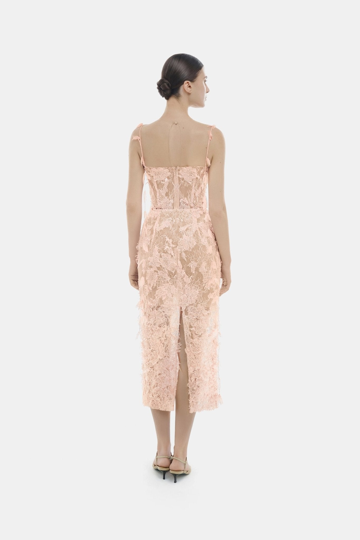 Baby Pink Beaded Lace Pencil Dress - Montsand