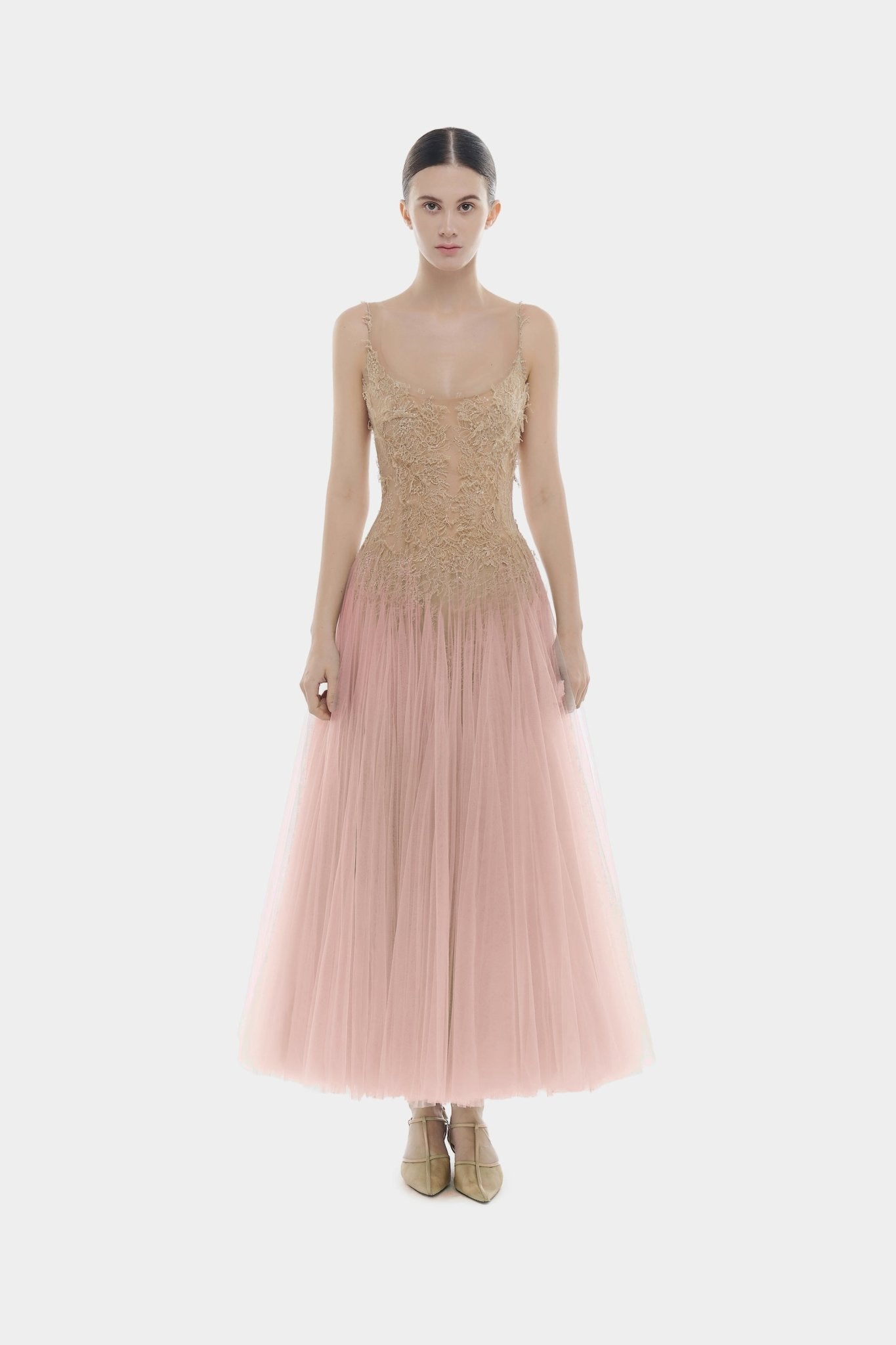 Baby Pink Ombre Lace Midi Dress - Montsand
