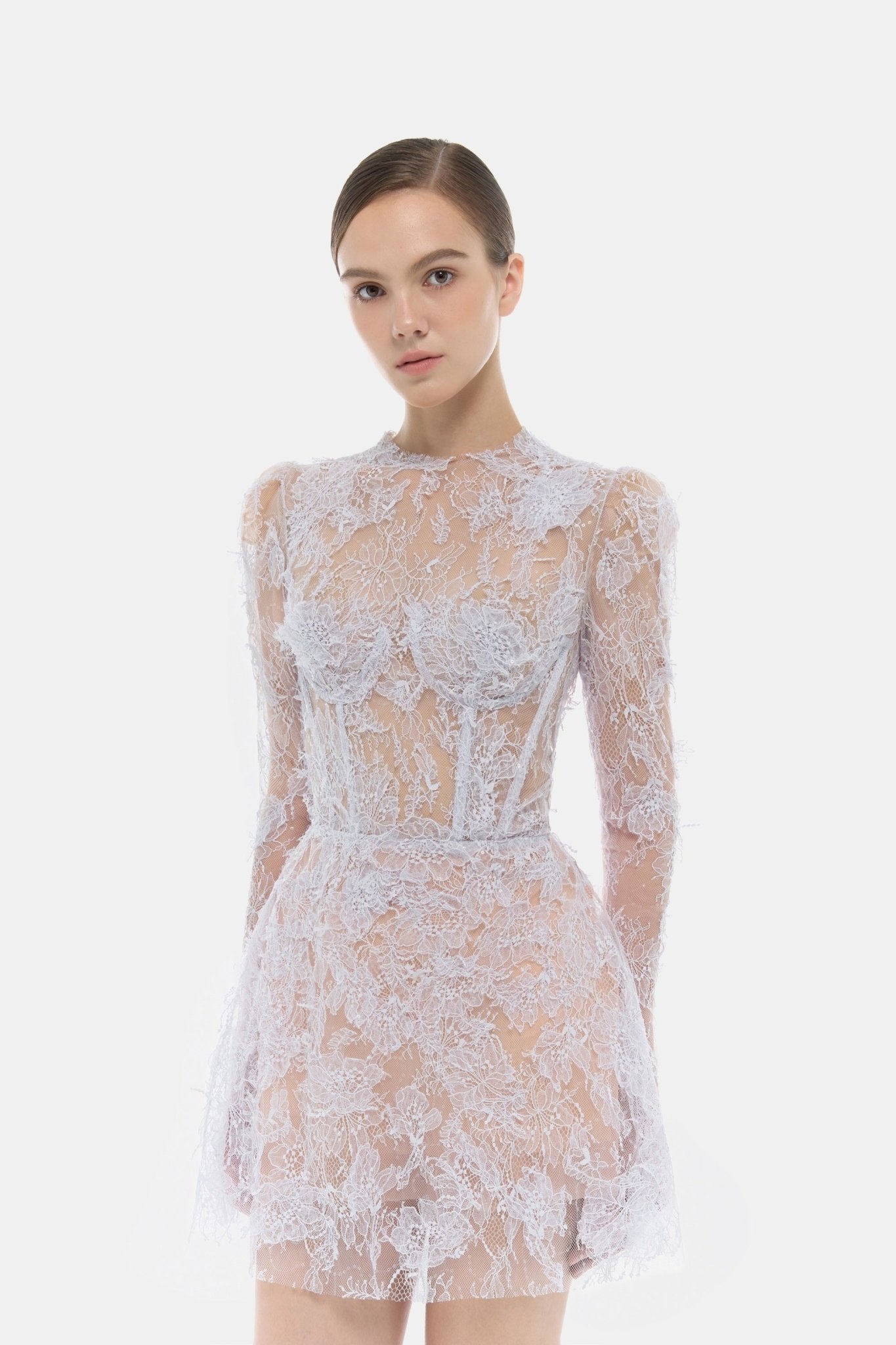 Baby Violet Beaded Lace Mini Dress - Montsand