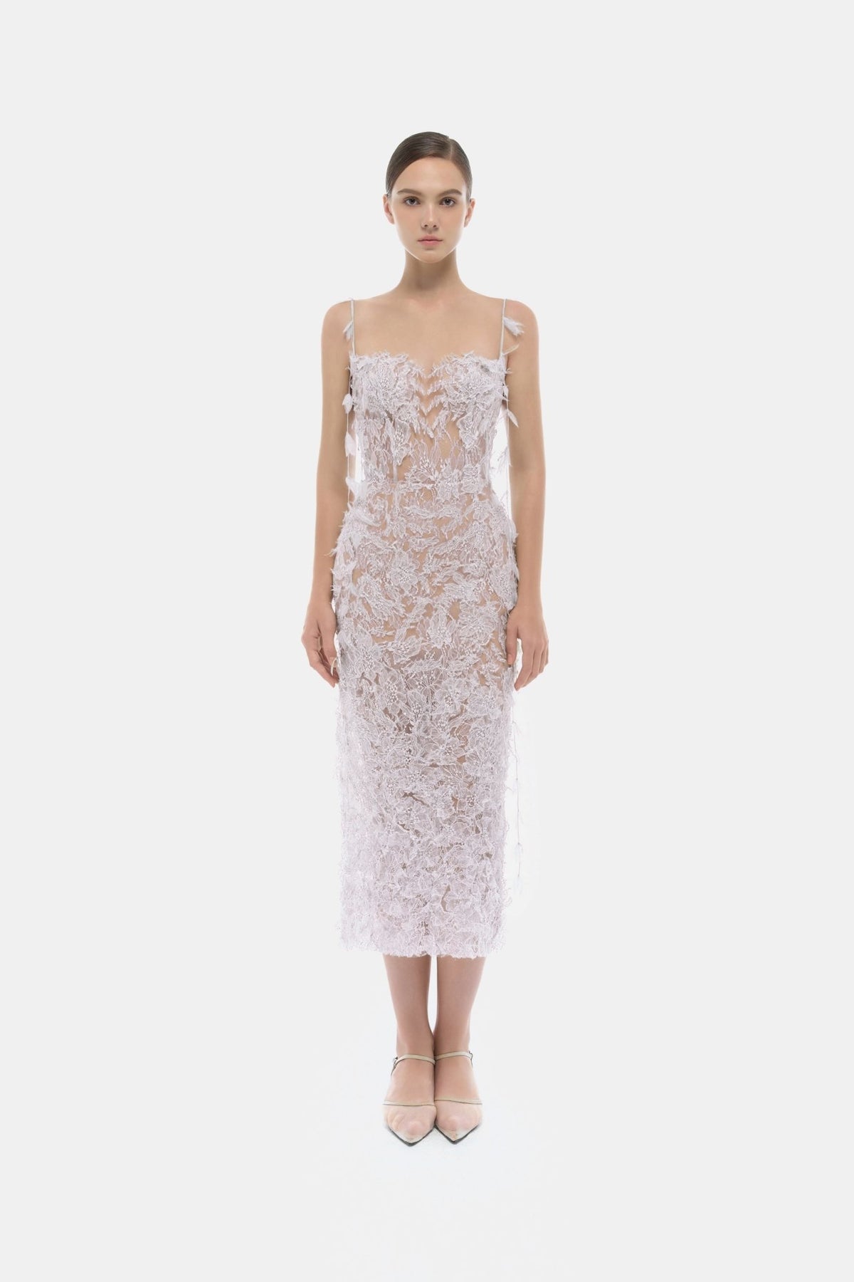 Baby Violet Beaded Lace Pencil Dress - Montsand