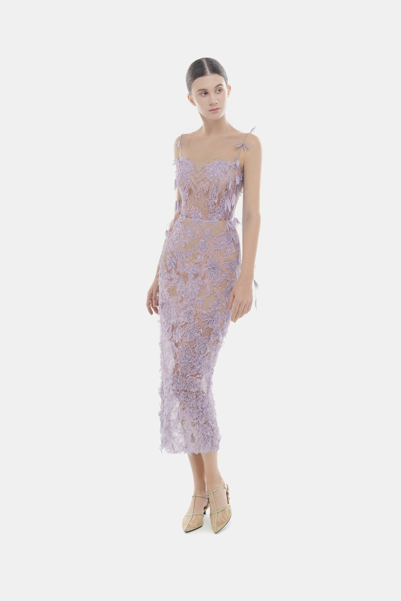 Baby Violet Beaded Lace Pencil Dress - Montsand