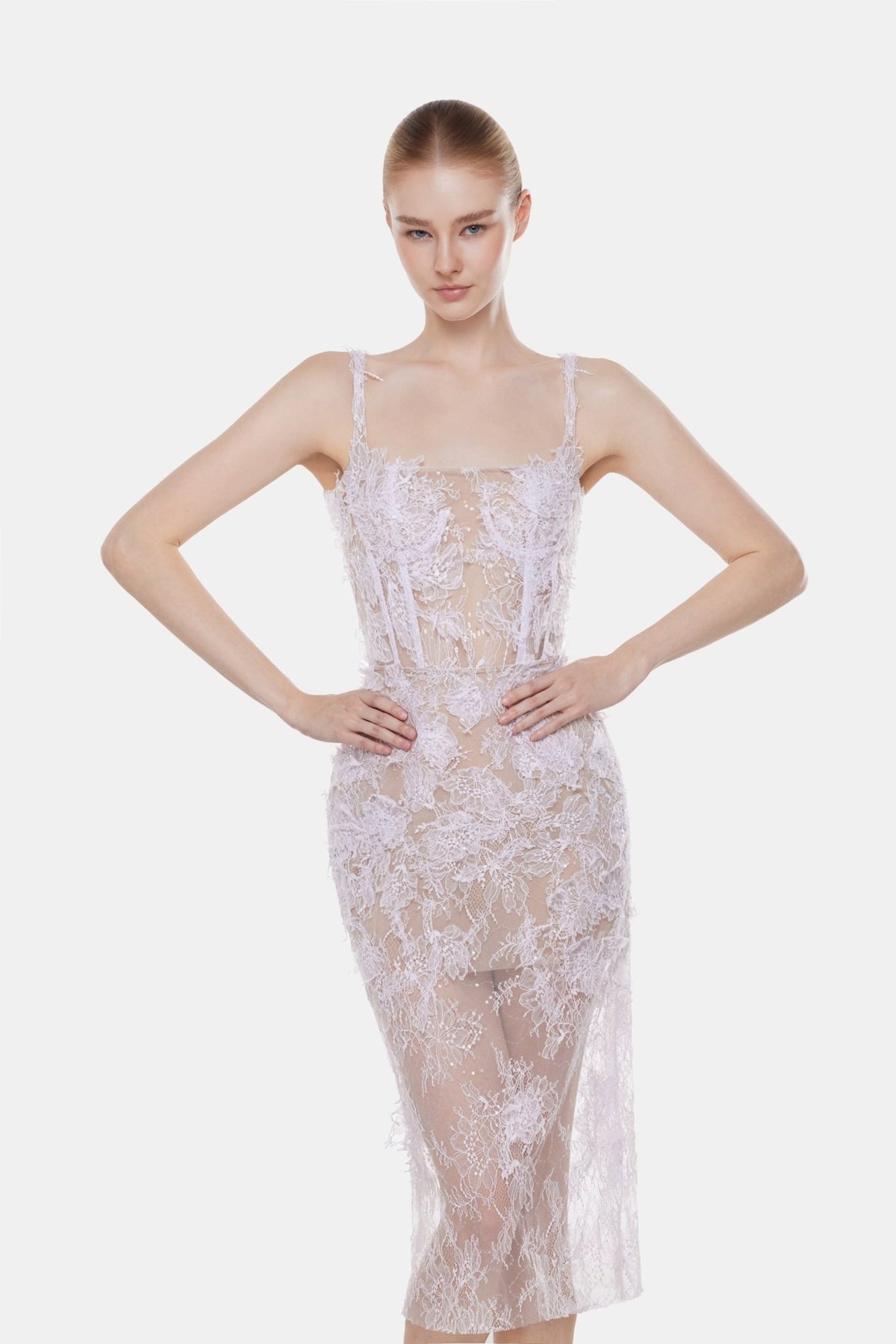 Baby Violet Beaded Lace Pencil Dress - Montsand