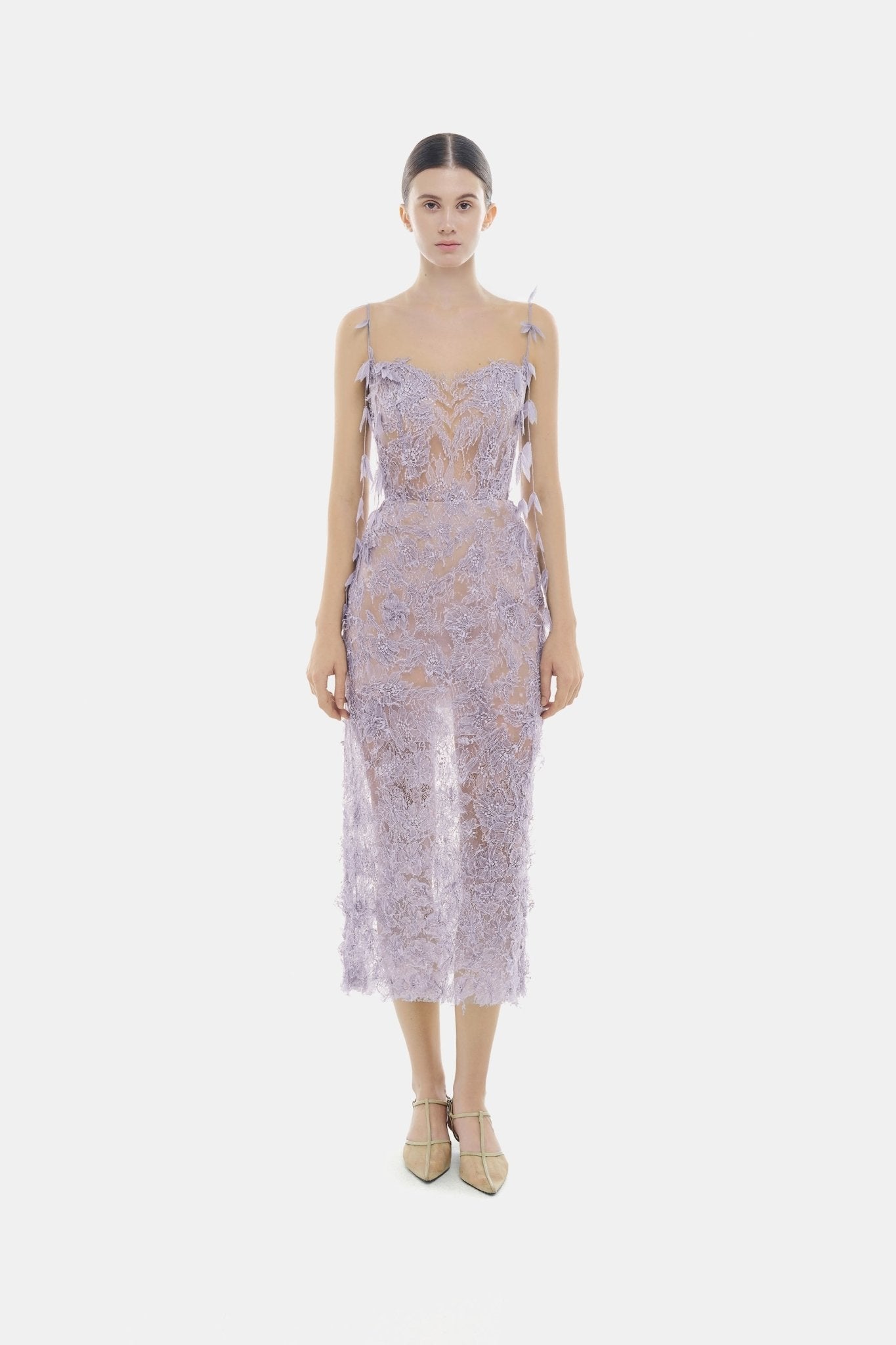 Baby Violet Beaded Lace Pencil Dress - Montsand