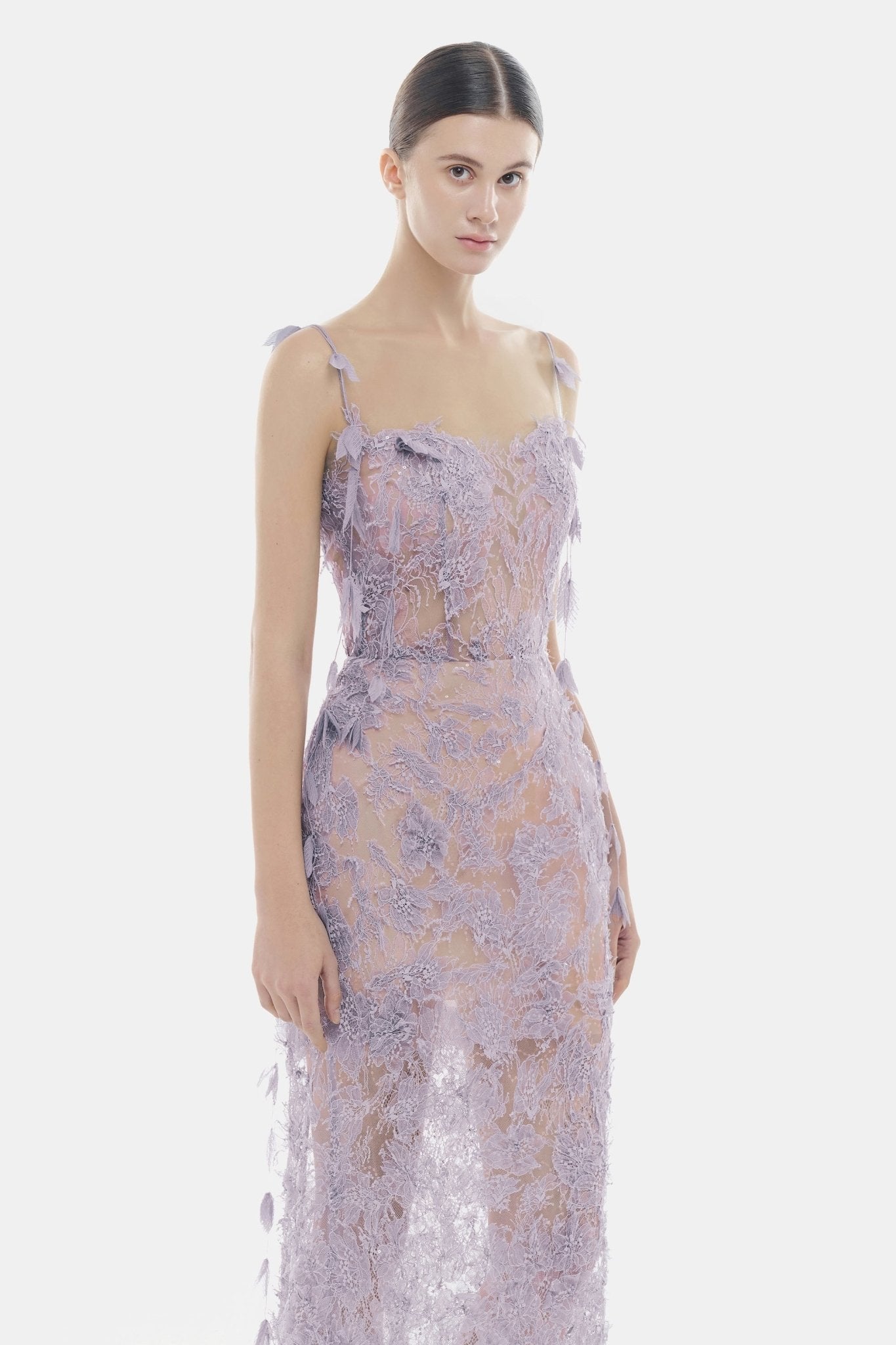 Baby Violet Beaded Lace Pencil Dress - Montsand