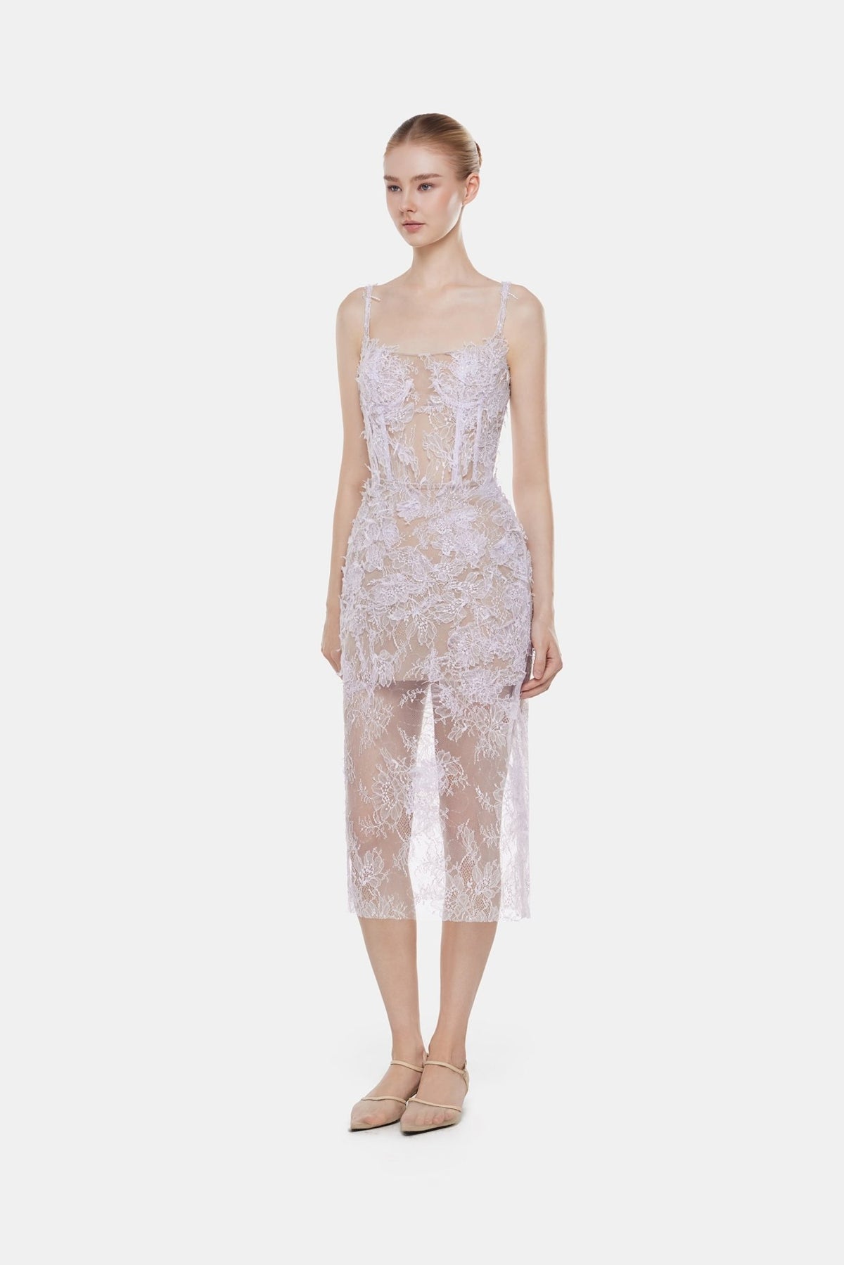 Baby Violet Beaded Lace Pencil Dress - Montsand
