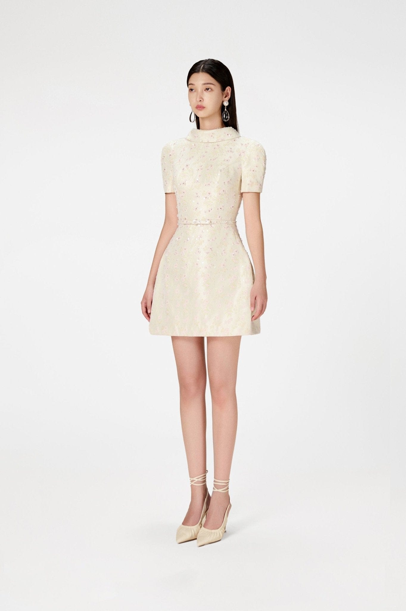 Beaded Brocade Cowl Neck Dress - Montsand