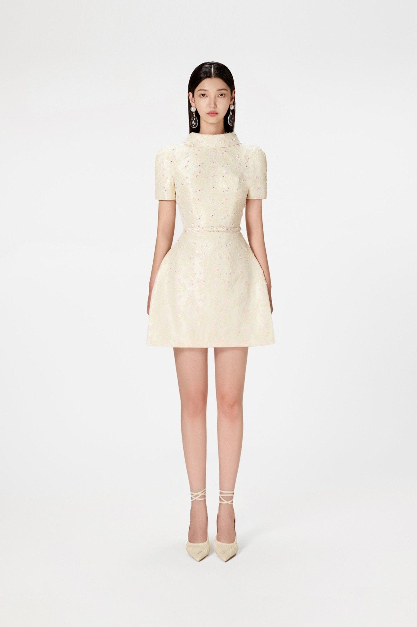 Beaded Brocade Cowl Neck Dress - Montsand