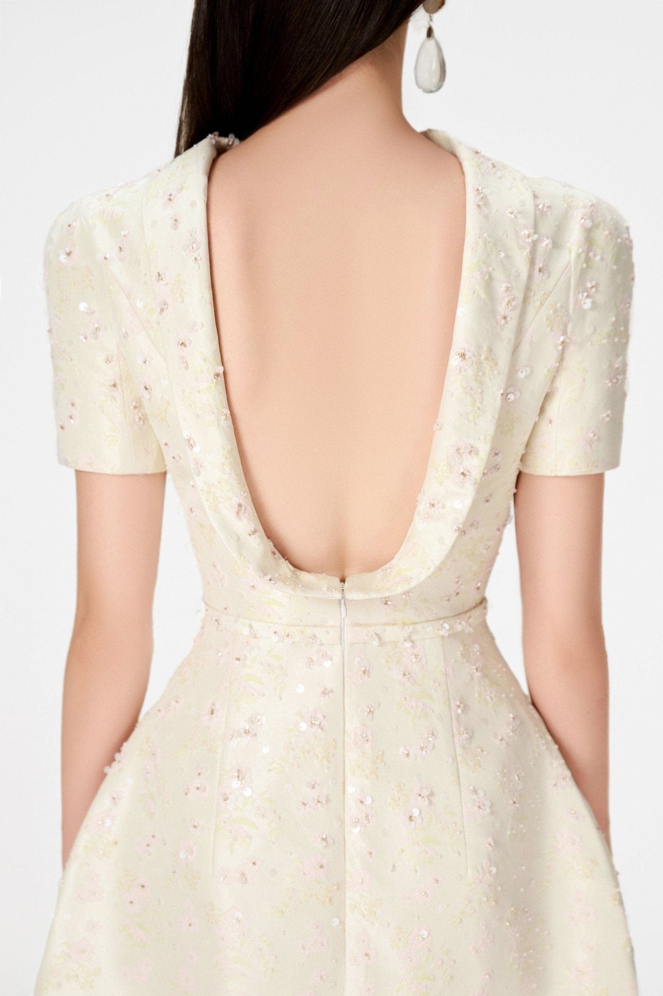 Beaded Brocade Cowl Neck Dress - Montsand