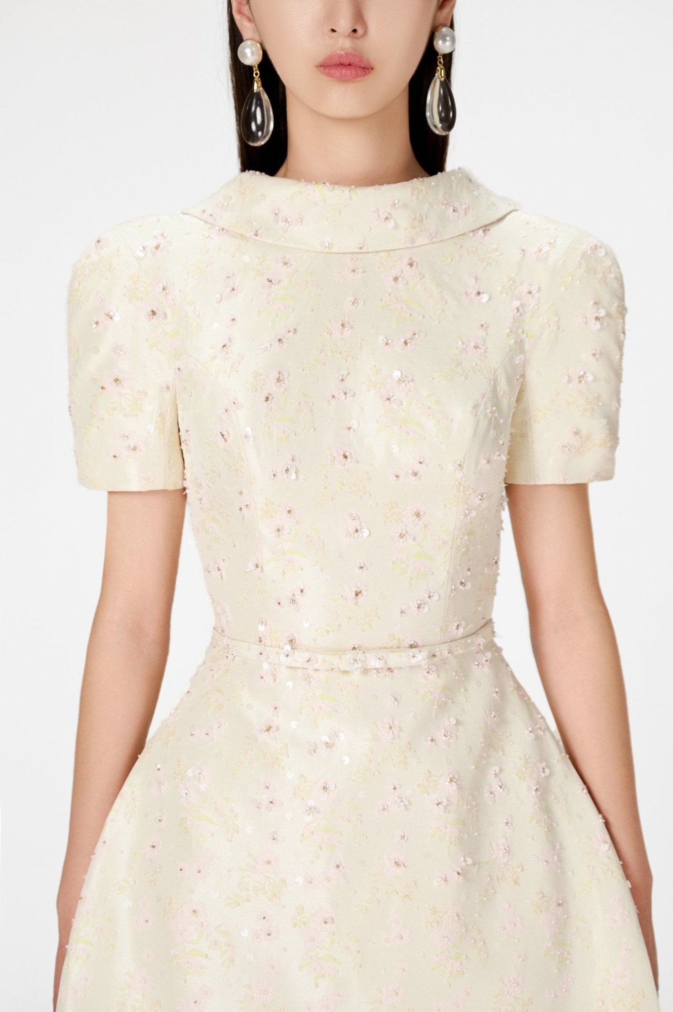 Beaded Brocade Cowl Neck Dress - Montsand