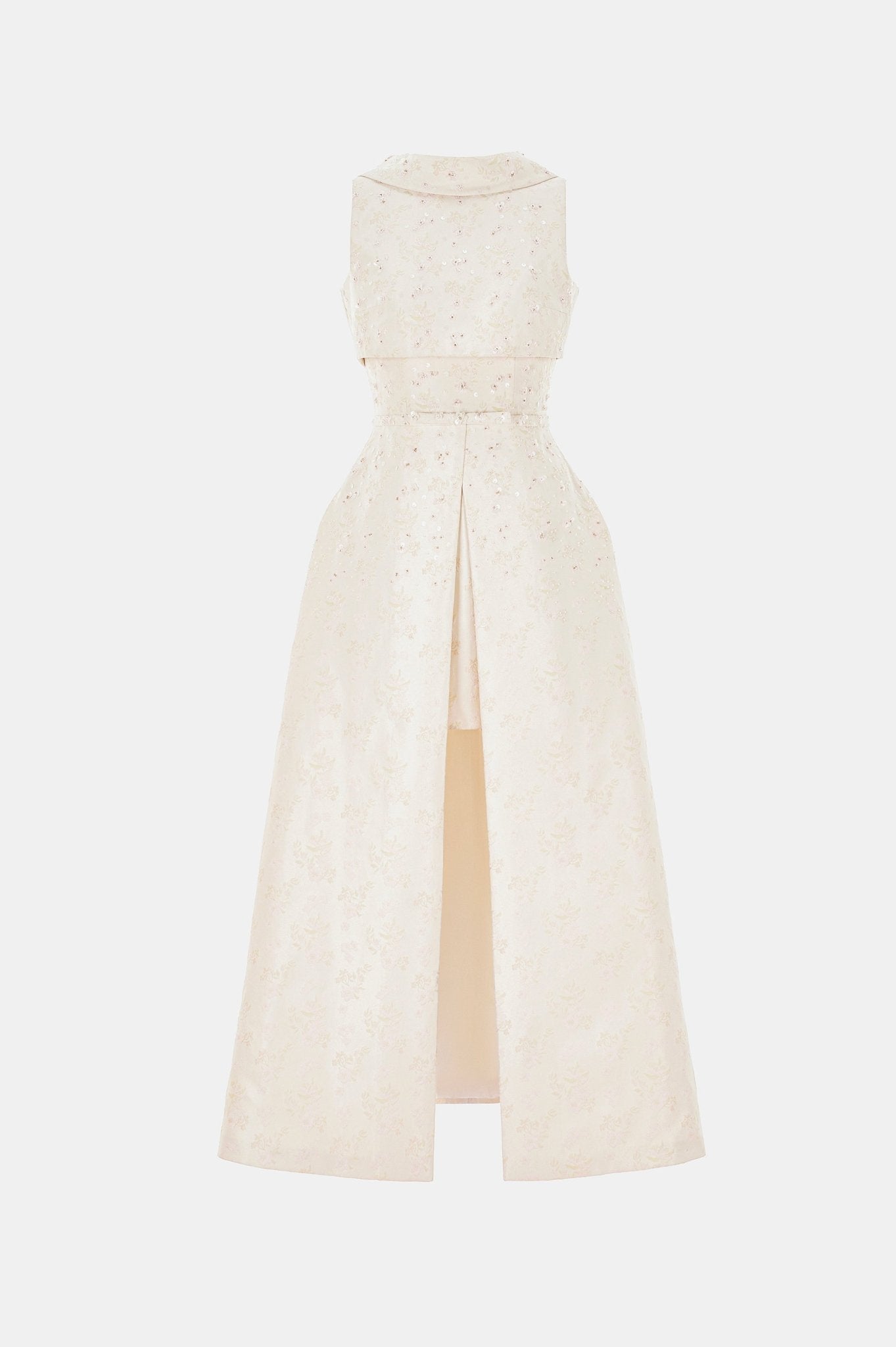 Beaded Brocade Cowl Neck Long - Montsand