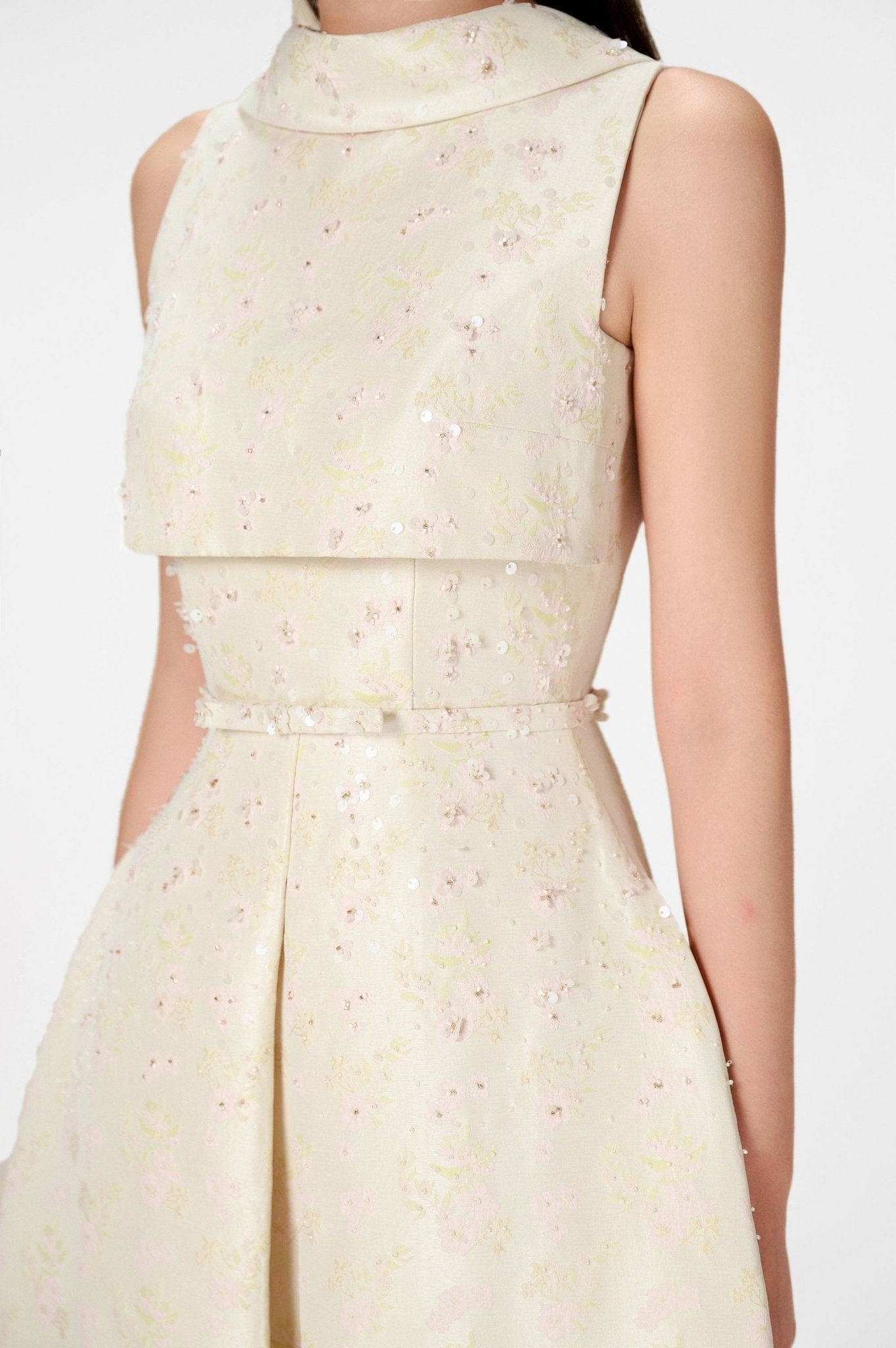 Beaded Brocade Cowl Neck Long - Montsand