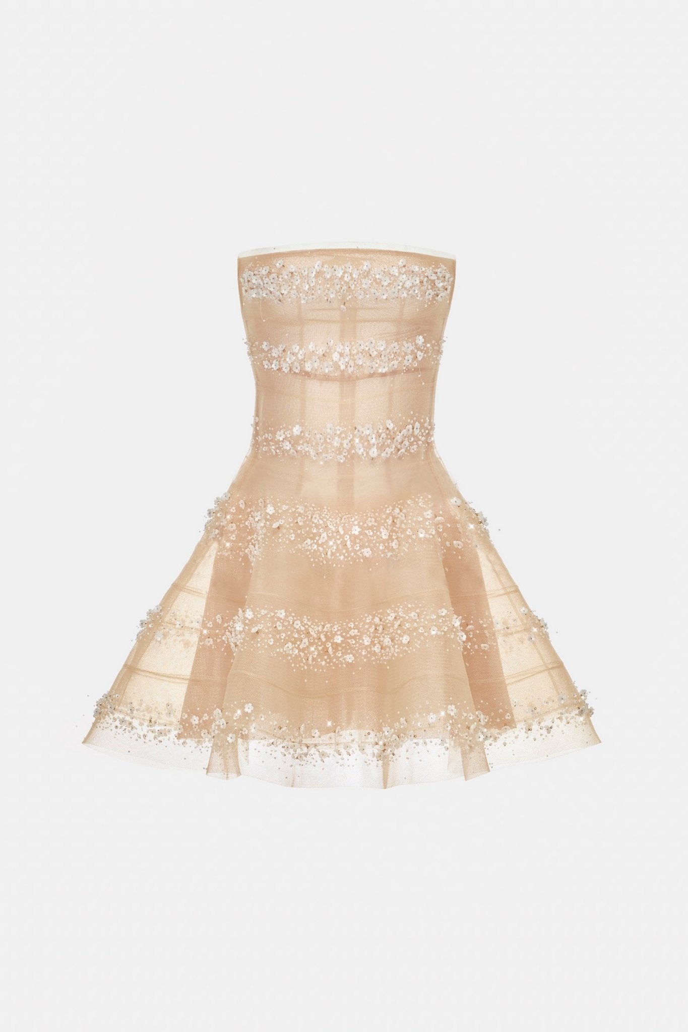 Beige 3D Floral Skater Dress XXL