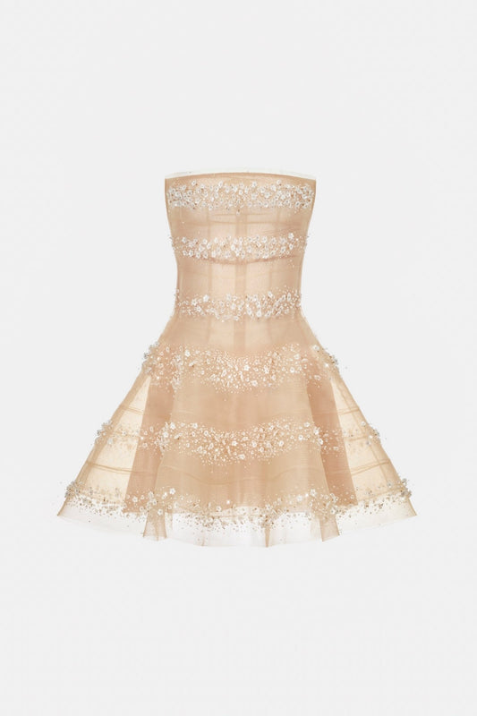 Beige 3D Floral Skater Dress - Montsand